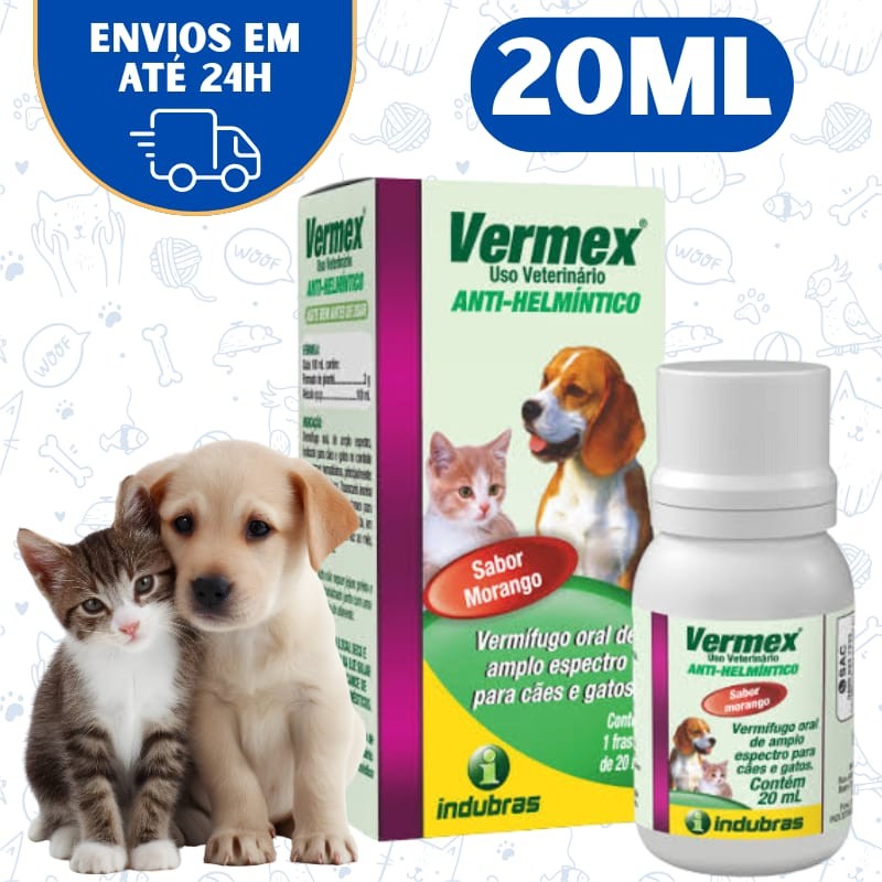 Vermífugo Para Cães Gato Filhote Vermex 20ml Líquido - Caixa Com Frasco ...
