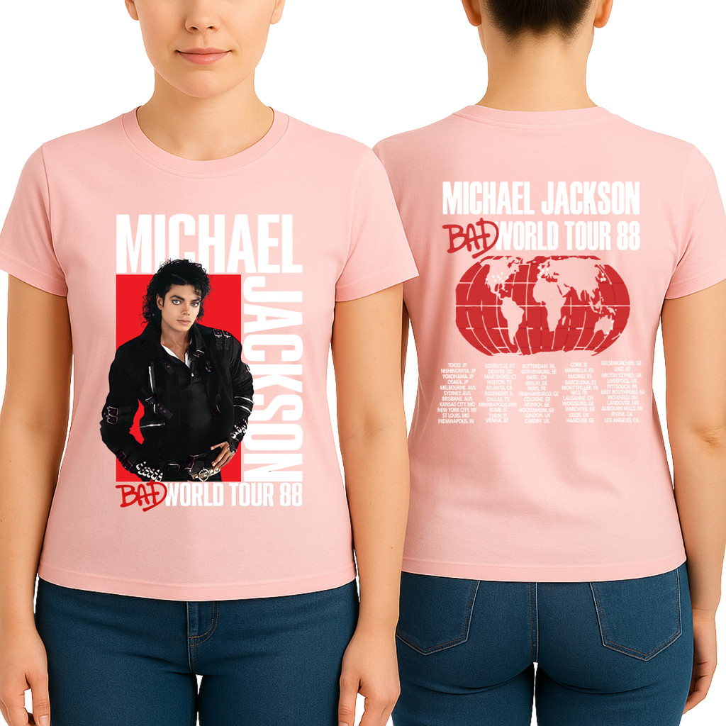 Camiseta Michael Jackson Bad World Tour 88 Rei do Pop Rock Camisa
