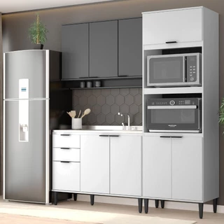 Armário de Cozinha Completa Miami Slim  Carraro Branco com Cinza Titânio em Oferta na Shopee
