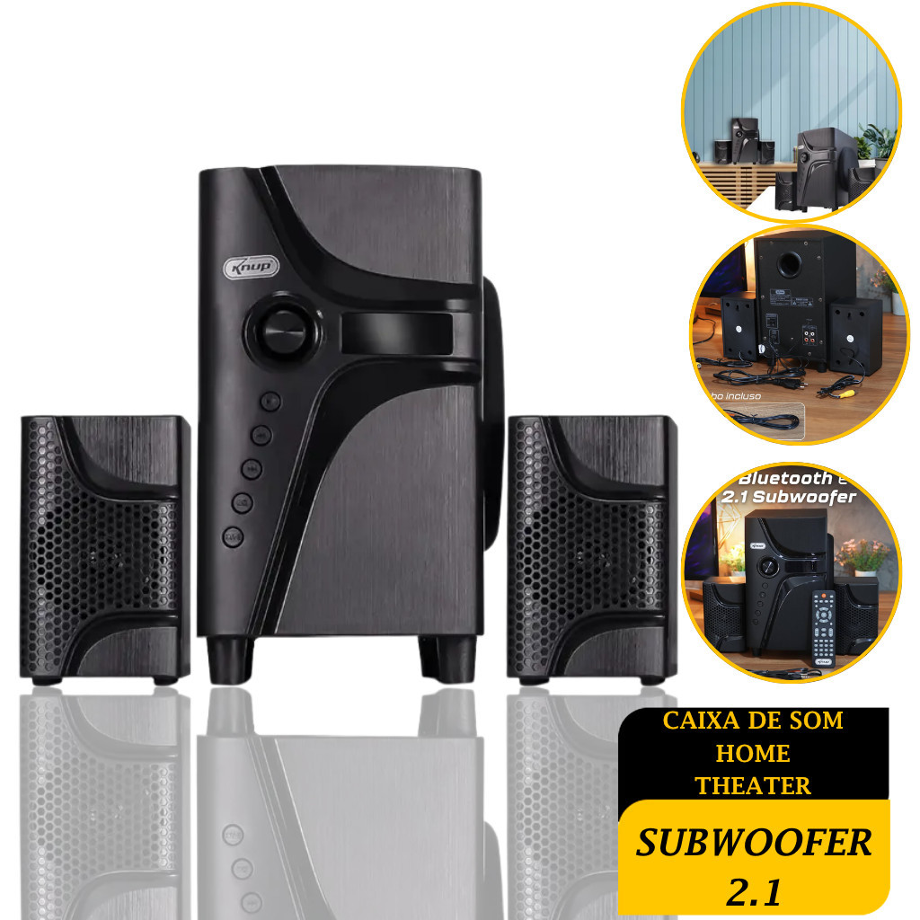 Caixa de Som Home Theater Subwoofer 2.1 Bluetooth Para Pc Premium ...
