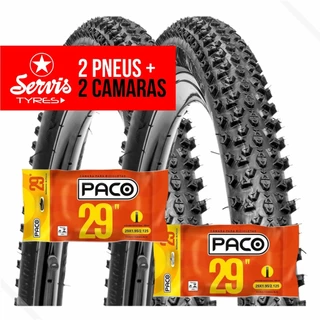 Par de Pneu Bike Aro 29X2.10 Mtb Zapper Plus Servis + 2 Camara de Ar 29 Bico Grosso Schrader Paco