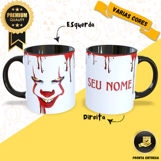 Caneca Xícara de Porcelana It A Coisa Personalizada Com Nome Premium Pennywise Filme Terror Presente Halloween Criativo