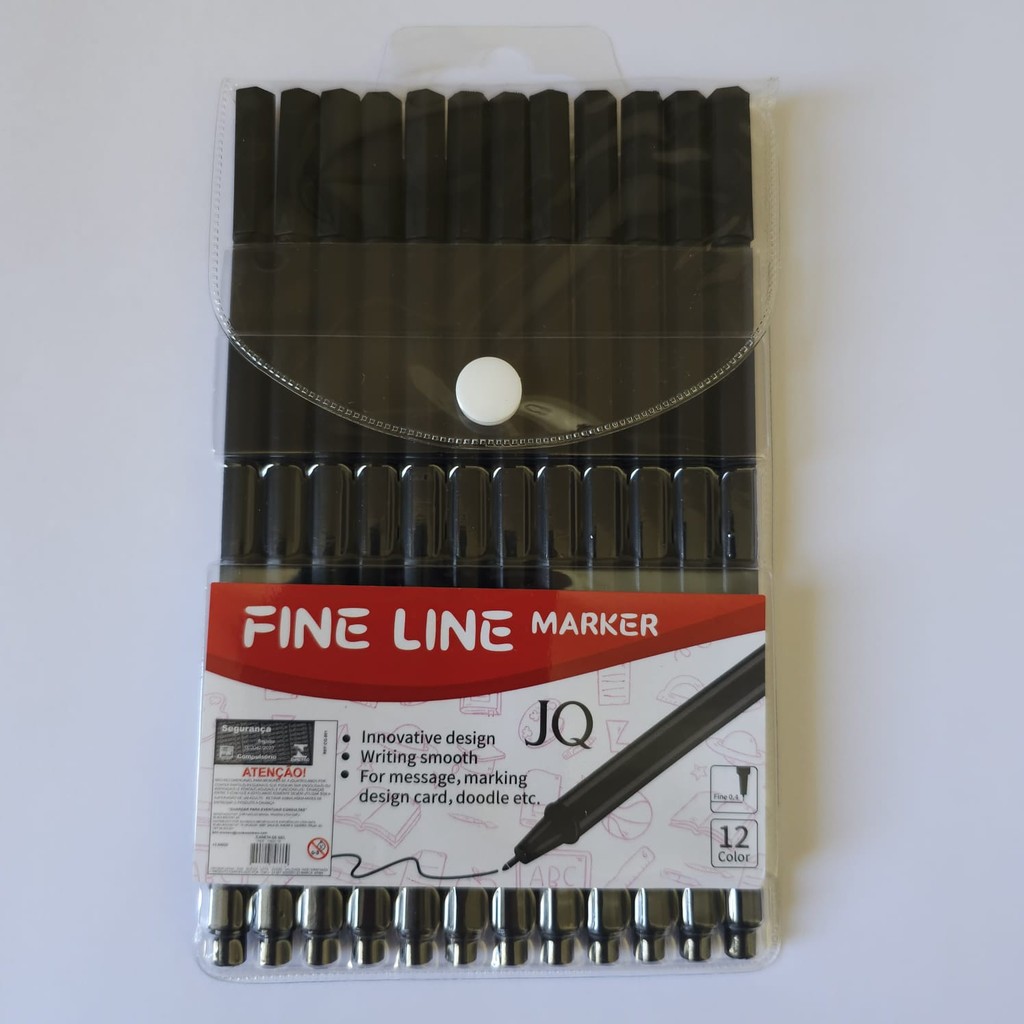 Kit 12 Canetas Pretas Fine Line Ponta Fina 0.4 mm
