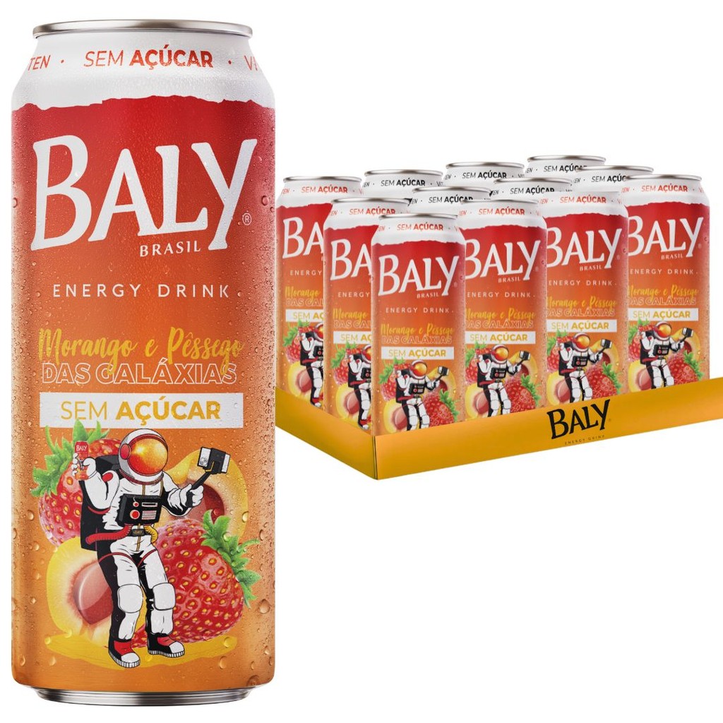 Fardo 12un Energético Baly Energy Drink Sem Açúcar Morango e Pêssego ...