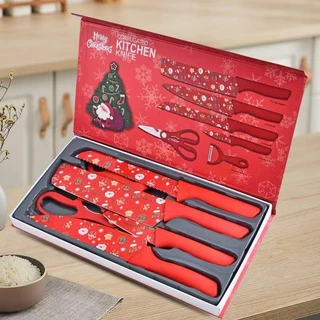 Kit de Facas Natalinas 6 Peças - Com Sofisticação e Temática Festiva à Sua Cozinha e Mesa de Natal