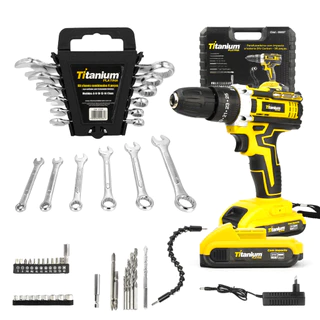 Kit Parafusadeira Carbon Bateria 21V + Jogo de Chaves Combinadas 6 Peças – Titanium Platina em Oferta na Shopee