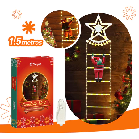 Decoração de papai noel led escada 1,5 metros bivolt enfeites de natal 120 leds resistente à água