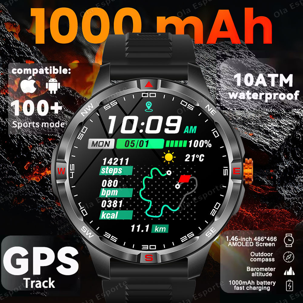 T-Rex 3 Militar 1000mAh Bateria Relógio Inteligente 10ATM À Prova D'água GPS Pista Bússola Chamada Bluetooth AMOLED Home