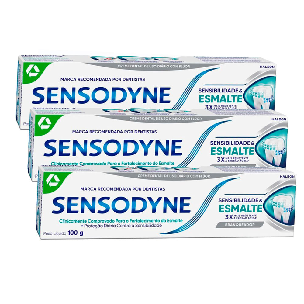 Kit 3 Creme Dental Sensodyne Sensibilidade & Esmalte Branqueador 100g ...