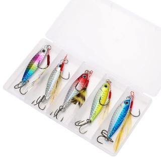 Kit 5 Pçs Isca Artificial Jumping Jig 10g 20g 30g Slow Jig Metal Pesca Mar Ideal Robalo Tucunaré