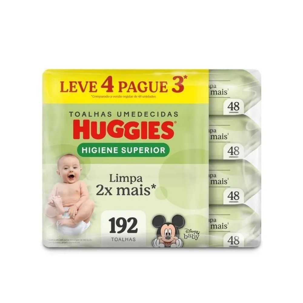 Lenços Umedecidos Huggies Higiene Superior Leve 4 Pague 3 - 192 Unidades