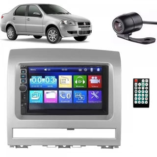 Central Multimídia 2 Din Mp5 Fiat Siena Câmera Moldura Prata