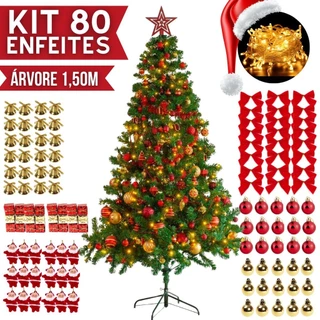 Kit Árvore 150 300 GALHOS Decorada Pinheiro de Natal Premium Enfeitada Luxo Kit Completo Enfeites