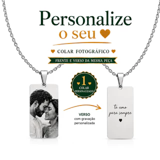 Colar Masculino Personalizado com Foto Pingente Retangular Presente para Pai