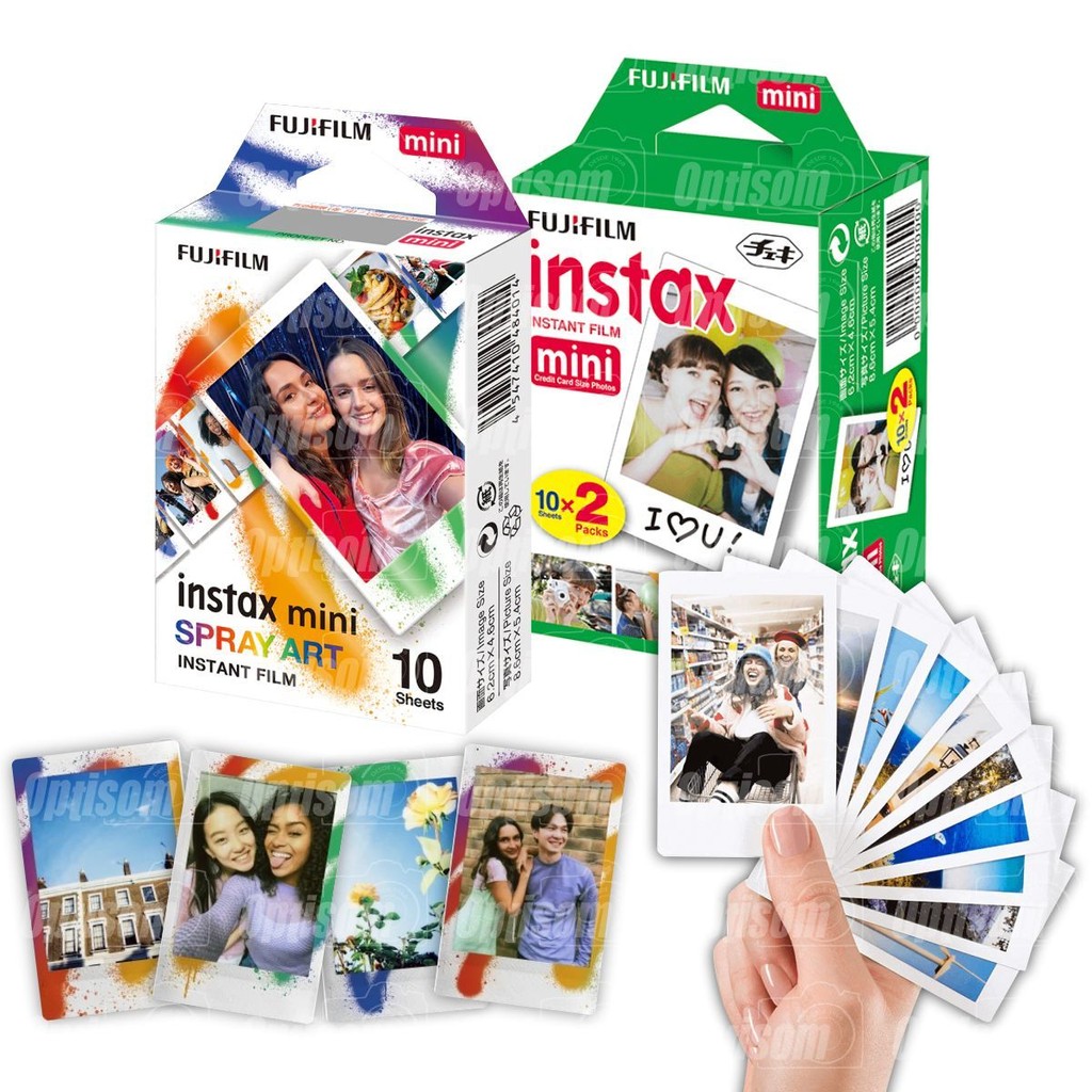 Fujifilm instax Mini Film Spray Art Border, 10 Shot Pack Multicolore & Fujifilm instax Film Mini Macaron 10 Vues Multicolore
