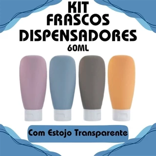 Kit 4 ou 3 Frascos 60ML Plástico Com Estojo Transparente Para Viagens Dispensador em Oferta na Shopee