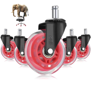 kit 5 Rodinha Cadeiras Gamer Roda Silicone Gel PU Rodizio Giratório Pino 11mm Cor Vermelho Marca Rrj