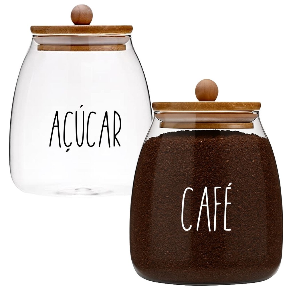 Kit 2 Potes para Café e Açucareiro Hermético Cora de Vidro c/ Tampa em ...