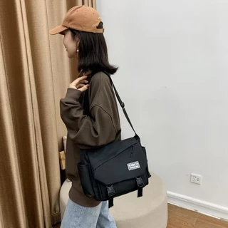 Bolsa mensageiro de grande capacidade, bolsa de estudante unissex, bolsa de ombro de lona em Oferta na Shopee