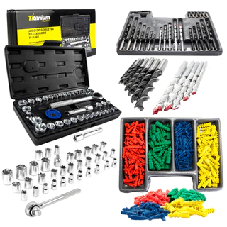 Maleta de Jogo Soquete 40 PÇS + Maleta Max Drill 300 PÇS com Broca e Acessórios Titanium Platina em Oferta na Shopee