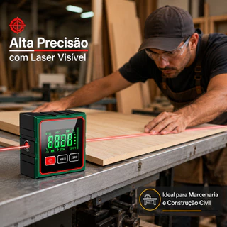 Inclinômetro a Laser Digital 360° Magnético USB Recarregável Medição Dupla