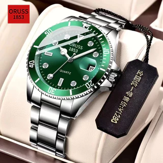 ORUSS Luxo Aço Inoxidável à prova d'água Data Moda Luminosa Homens Prata Relógio de pulso de quartzo suíço SG SZ 7012
