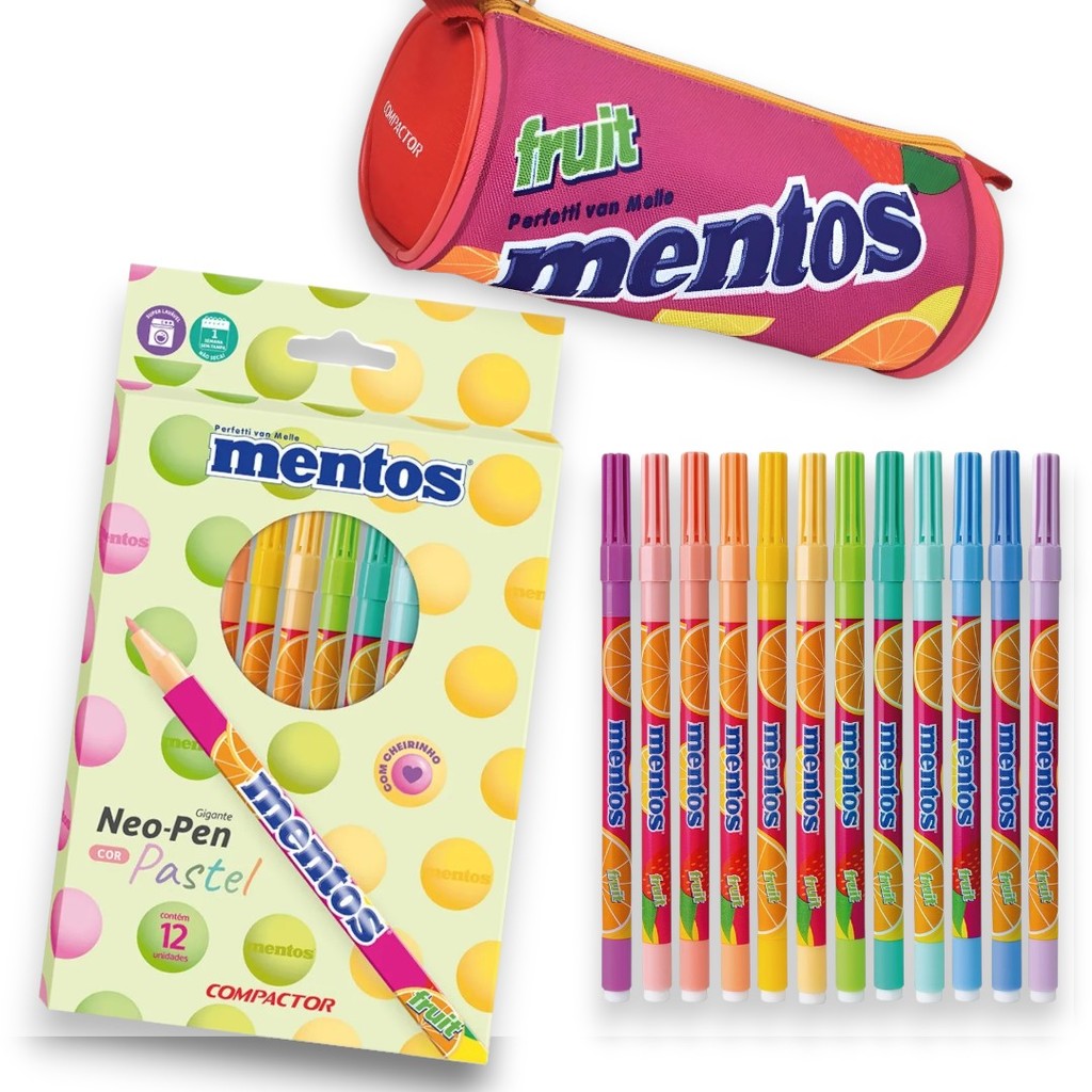 kit Caneta Mentos fruit Neo-pen 12 Cores + Estojo Mentos | Shopee Brasil
