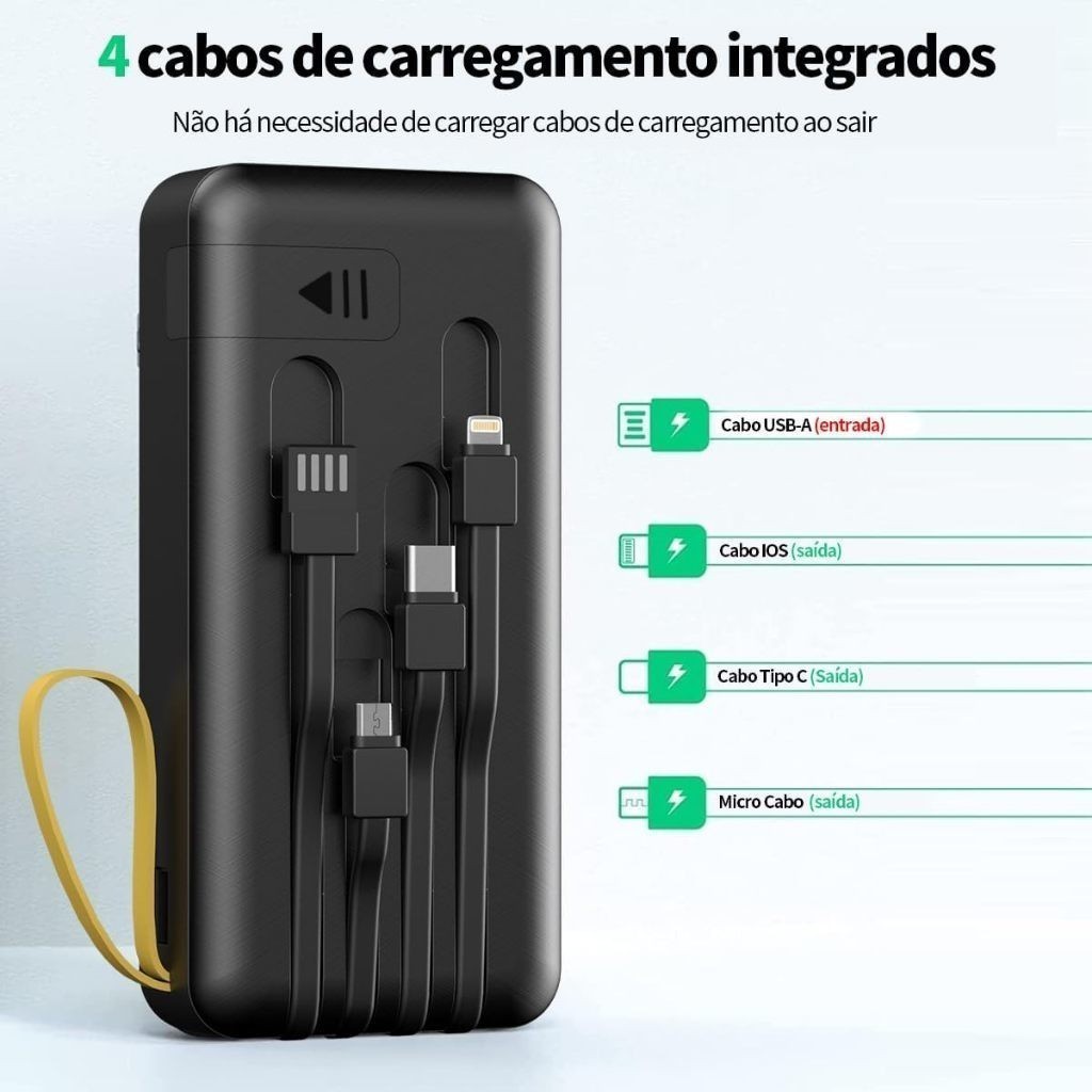 Product image Carregador Portátil Power Bank Solar 20.000mah Com cabos 5 Em1 LED lanterna 3