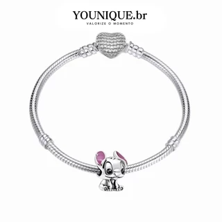 Pulseira de prata S925 com pingente em formato de coração e diamante simples