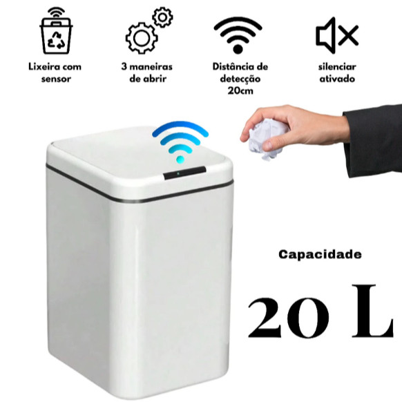 Lixeira com Sensor Automático Inteligente Abre Fácil 20 litros