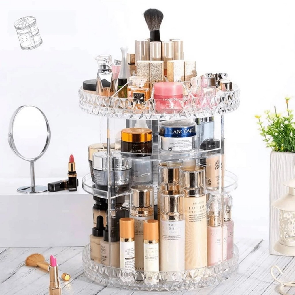 Organizador de Maquiagem Giratório 360º Acrílico Suporte de Cosméticos
