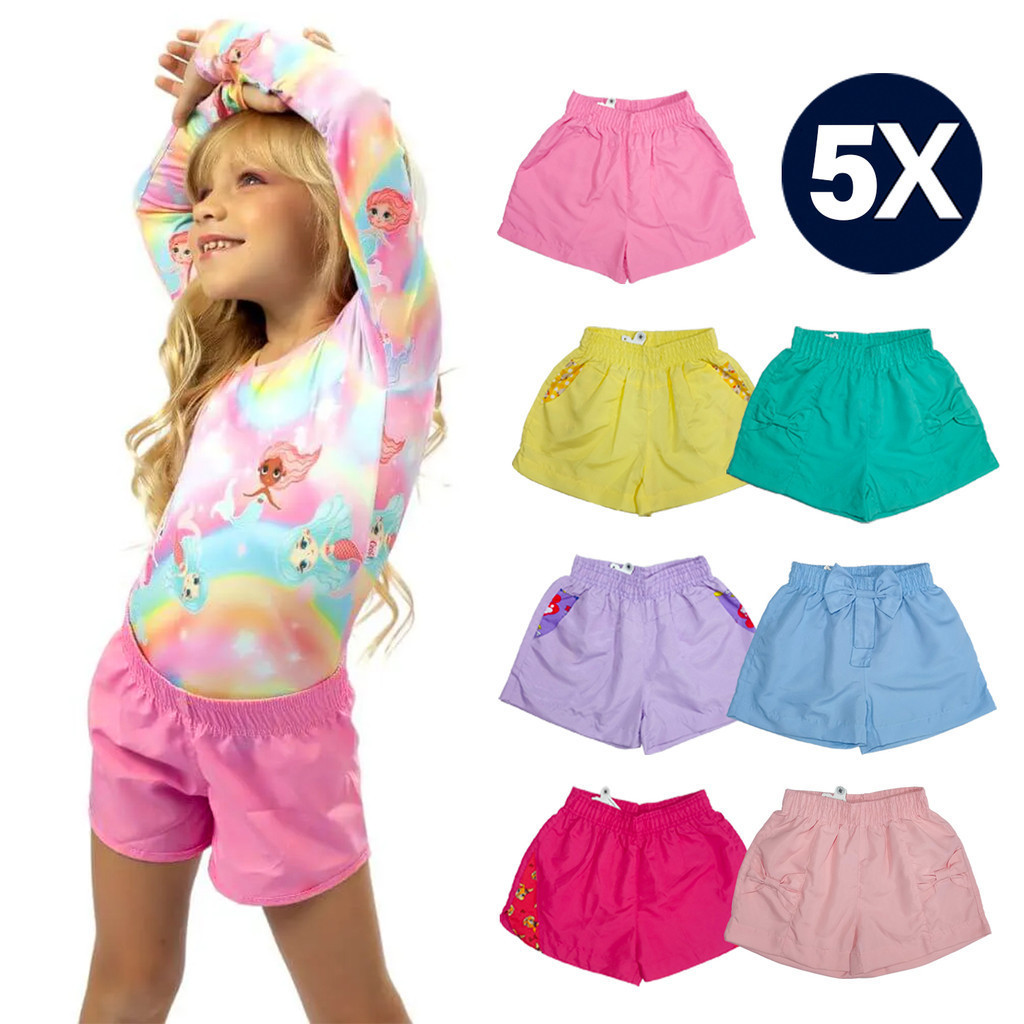 Kit 5 Shorts Tactel Infantil Feminino Juvenil Meninas 02-14 | Shopee Brasil