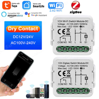 Tuya ZigBee WiFi Módulo De Interruptor Inteligente Contato Seco Casa DIY Disjuntor Relé DC 12/24V AC 100-240V Trabalho C