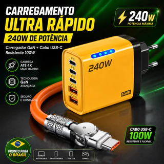 Carregador Turbo 120W De Carregamento Rápido Cabo Adaptador De Carga Hiper Ue/Eua