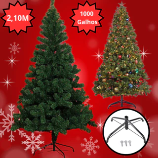 Árvore de Natal Pinheiro Verde 2,10 Metros 1000 Galhos Decoração Natalina Cheia Luxo Pé de Ferro