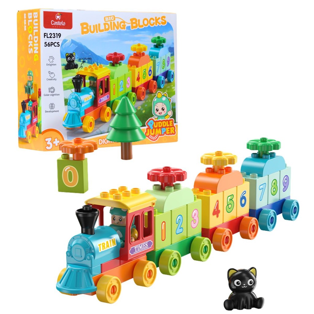 Blocos De Montar Infantil Trem Educativo 56 Peças - Castela | Shopee Brasil