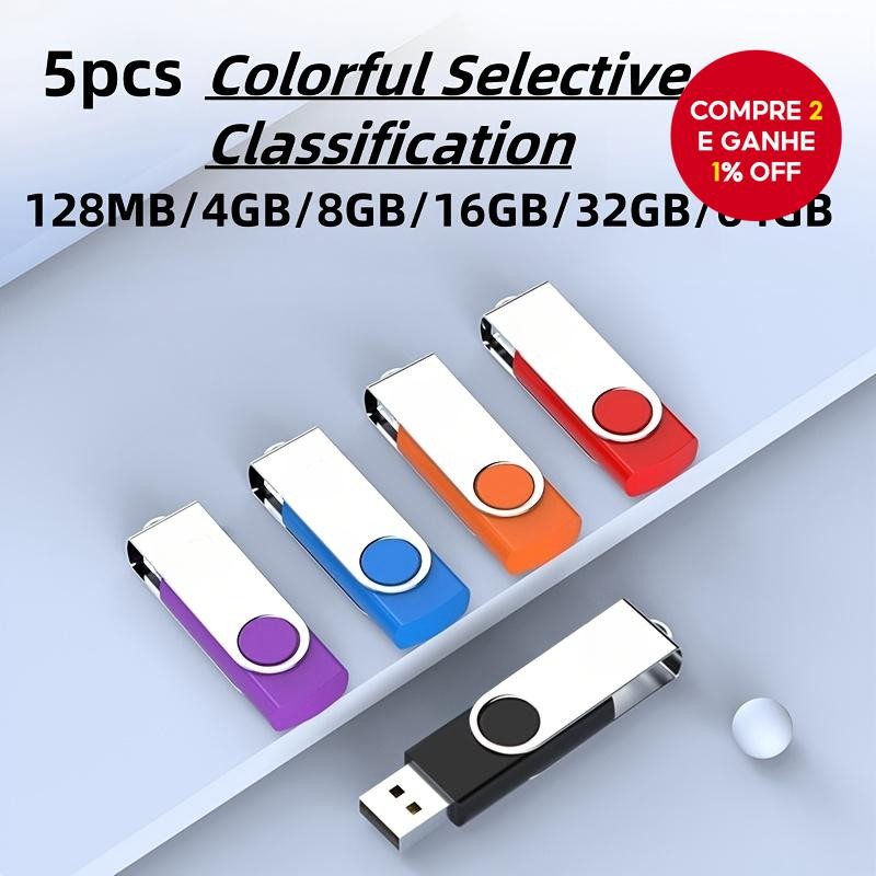 Pen Drives 5 peças Coloridos 4GB 8GB 16GB 32GB 64GB USB2.0 Alta Velocidade para PC e Laptop