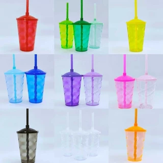 Kit 50 Copos Twister 400ml Translúcido com Tampa e Canudo – Acrílico Resistente