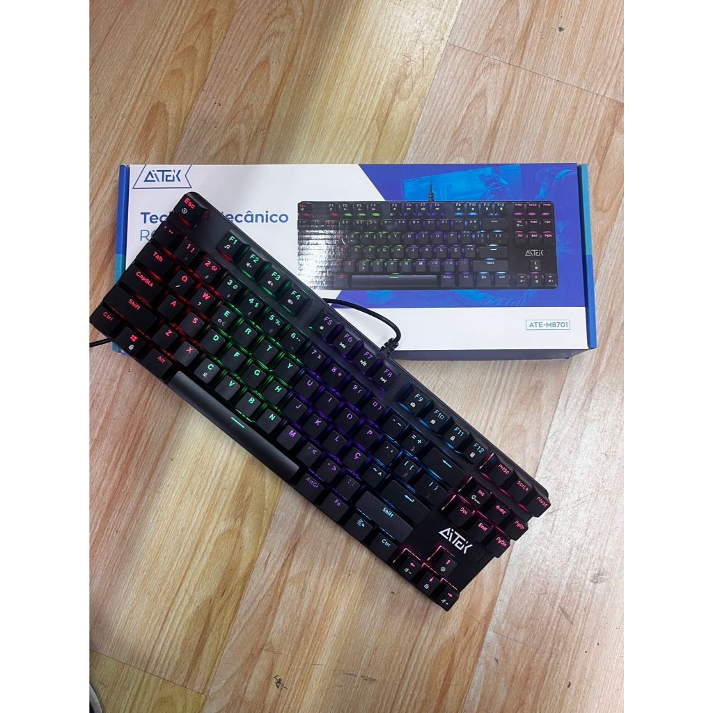 Teclado Gamer Mecânico USB Com Fio 75% ARGB Switch Azul 87 Teclas