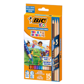 Lápis de cor 12 cores Kids Sextavado + 3 Tons de Pele Bic em Oferta na Shopee