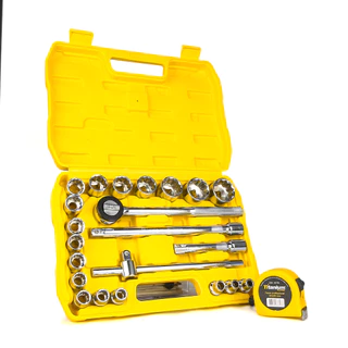 Maleta de Soquetes 1/2" (22 Peças) + Trena Profissional 5M x 25MM Titanium Platina em Oferta na Shopee