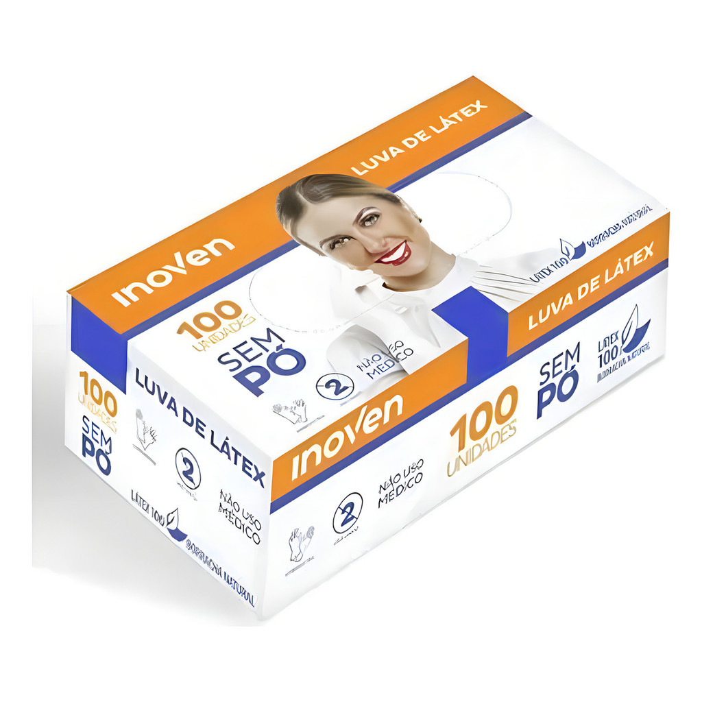 Luvas de Látex Sem Pó Inoven | 100 Unidades | Descartáveis Brancas P M ...
