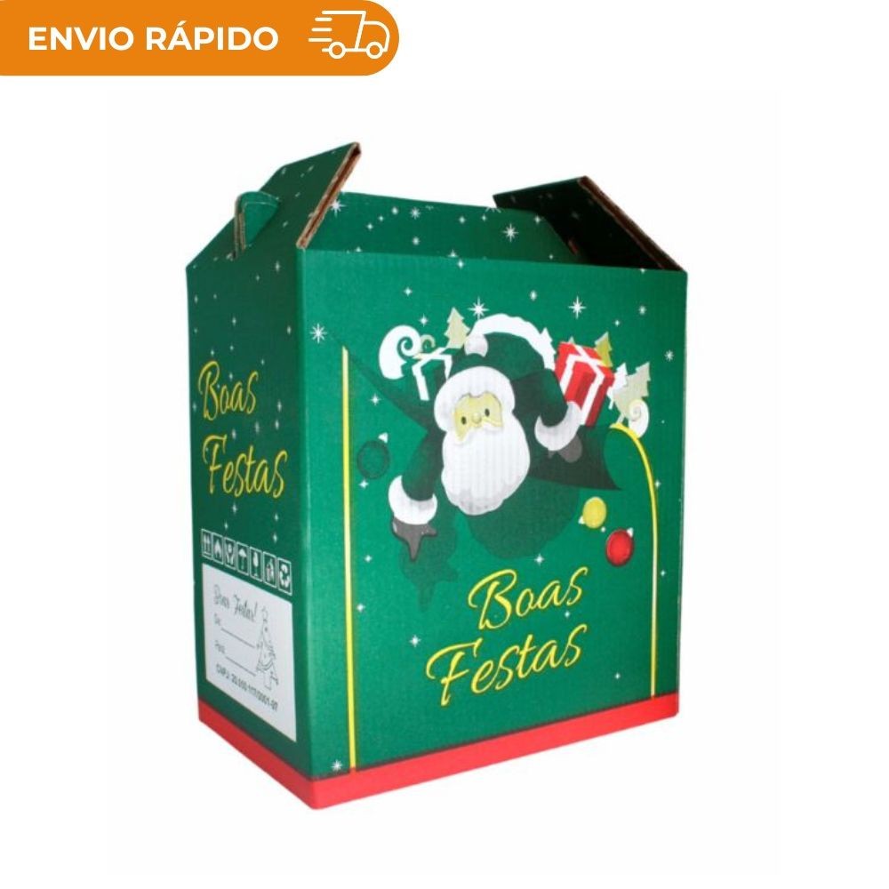 25 Cestas de Natal Presentes Caixa Natalina Impressa "Boas Festas" Verde