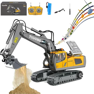 Trator Controle Remoto de Brinquedo Escavador Infantil com Esteira Pás em Metal Escavadeira Kizumba