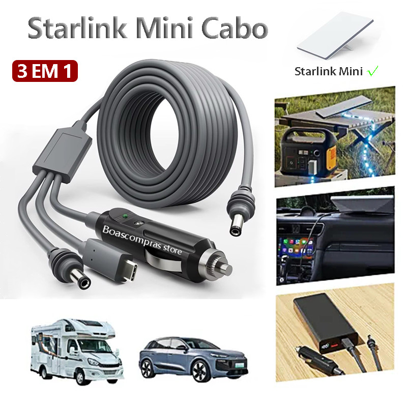 3 em 1 Starlink Mini Cabo Adaptador 12V-24V 2M Conector Veicular ...