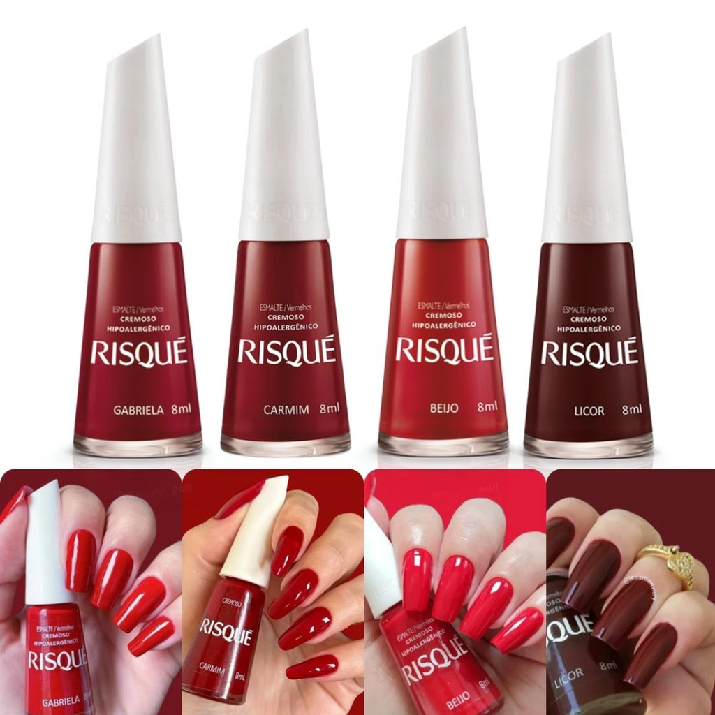 Kit 4 Esmalte Risque Tons Vermelhos Cremoso Hipoalergenico | Shopee Brasil