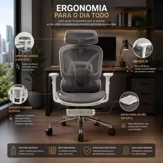 Cadeira Gamer Office Shenzhen Ergonômica Mesh com Apoio de Cabeça Ajustável e Conforto Premium
