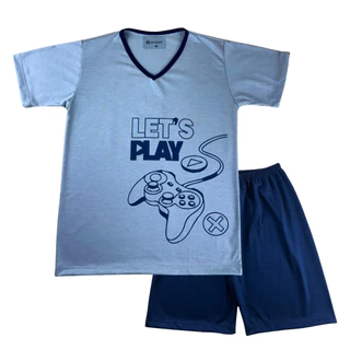 Pijama Masculino Grappin Manga Curta Videogame Short Azul Marinho Malha PV em Oferta na Shopee