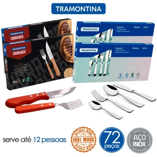 Jogo de Talheres Tramontina 72 peças Para Mesa e Churrasco Buzios e Jumbo em Aço Inox e Madeira em Oferta na Shopee