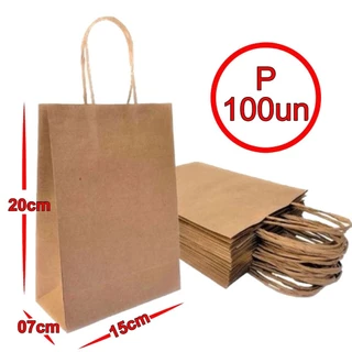 Sacola De Papel Kraft Natural P 15x20x07cm 100 Unidades
